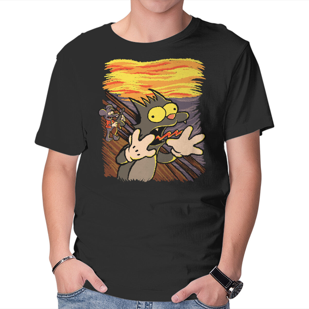Unisex Crew Neck T-Shirt Itchy Scratchy Scream Graphic Short Sleeve Casual Tee XL