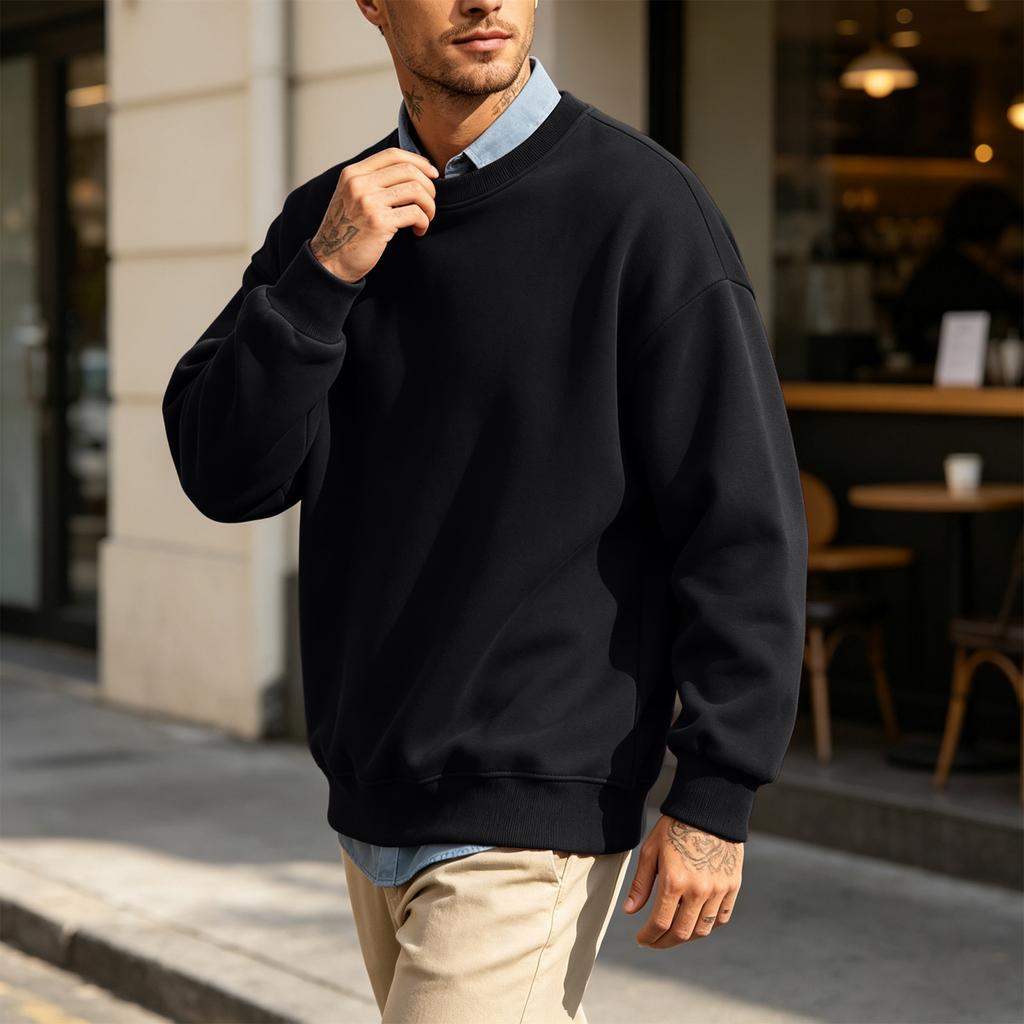 Heren Kleur Ronde Hals Lange Mouwen Sweatshirt Casual Losse Pasvorm Pullover