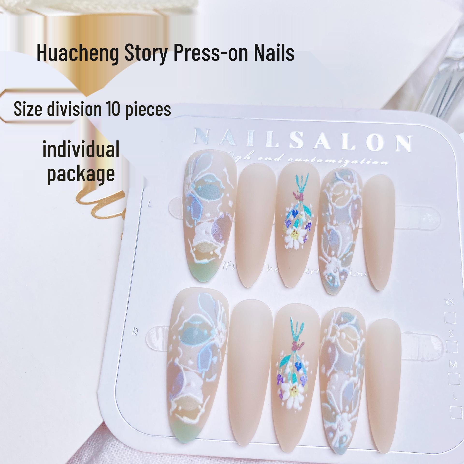 

Huacheng Frosted Wearable Nail Art: 3D Gentle Handmade Nail Patches (Set of 10)
