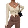 European and American women's clothing autumn and winter new slim-fitting v-neck kinked fashion knitted sweater ultra-short long-sleeved top