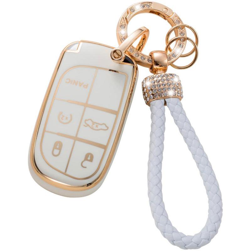 Gold-Rimmed Car Key Set with Diamond Ring Pendant Key Chain