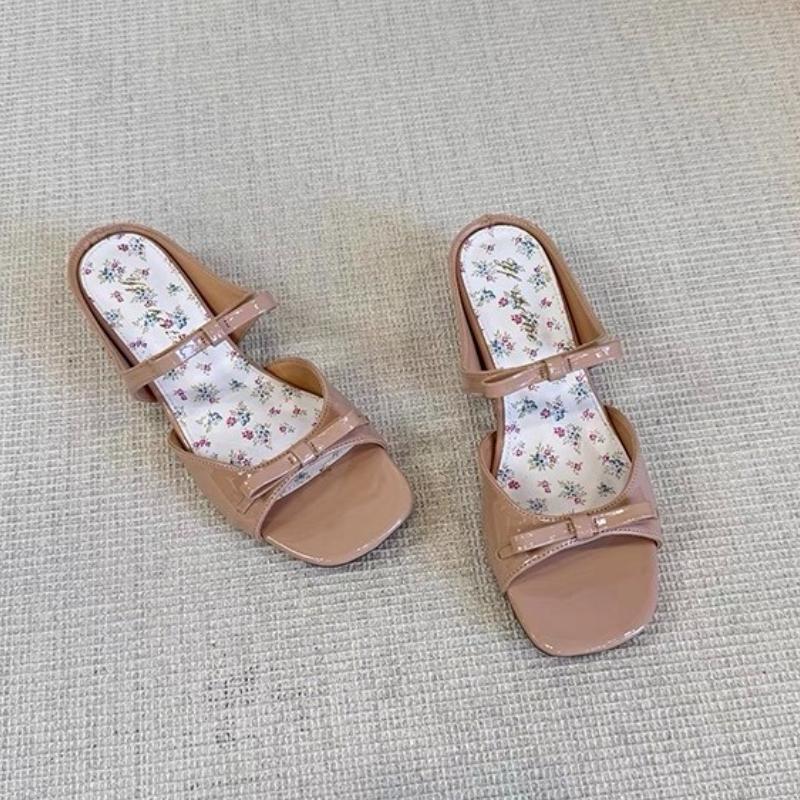 Fashion 2025 New French Wine Red Bow Diamond High-heeled Slippers with Exposed Toes Sandals  Shoes for Women  Slippers