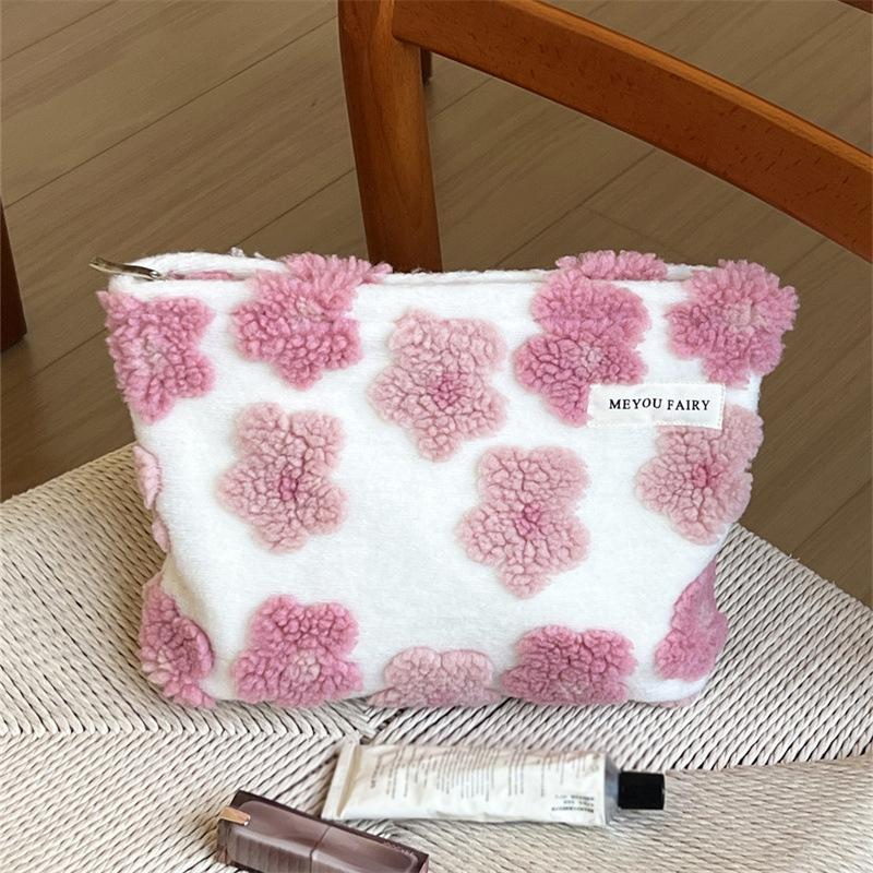 Cute Sweet Plush Makeup Bag Large Capacity Soft Storage Bag Large Clutch Portable Travel Cosmetic Toiletry Bags For Girls Gift