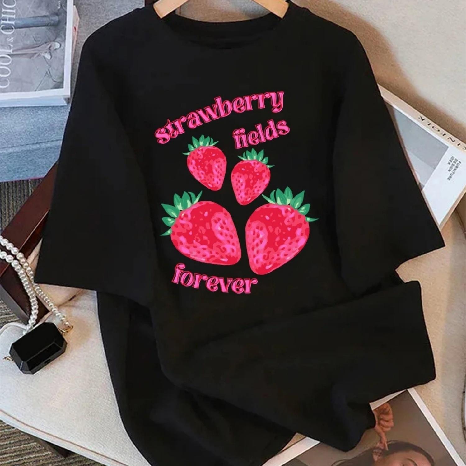 

Women T-Shirt Cotton Summer Strawberry Fruits Forever Printed Short Sleeve Tees O-Neck Comfortable Loose Tops Casual Clothes XXXXXL різнокольоровий