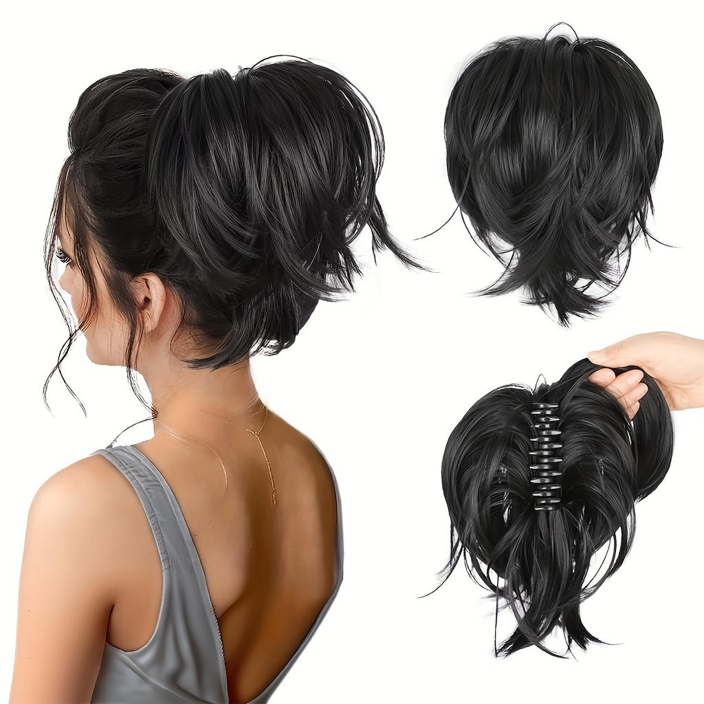 Synthetic DIY Claw Clip In Fluffy Ponytail Wig Hair Extensions Hairpiece Hair Bun Fake Black Blonde Natural Hair Wig