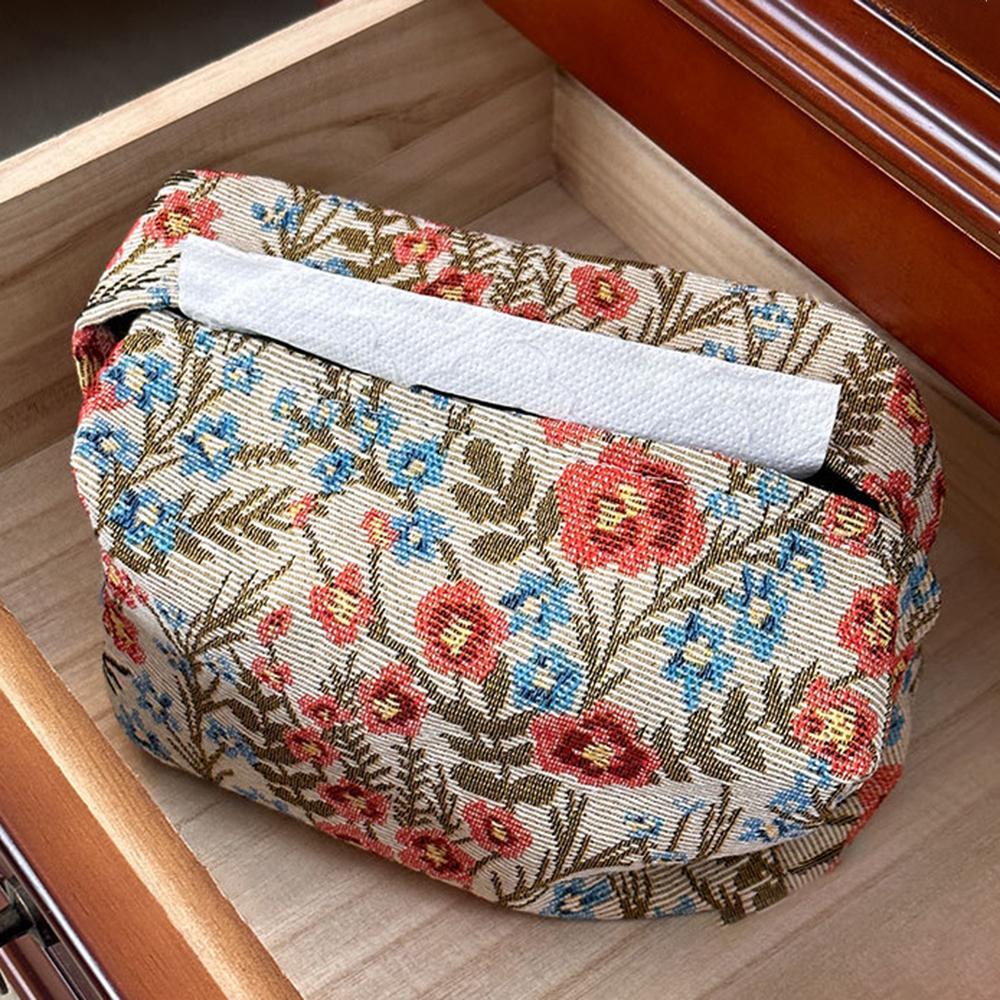 1PC Chinese Style Flower Embroidery Storage Bag Creative Desktop Tissue Holder Fabric Drawer for Home Decoration