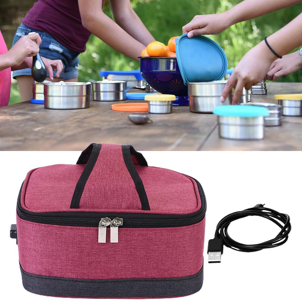 USB Lunch Box Packet Insulation Bag Meals Reheating with Zipper Electric Food Warmer Food Heating Bag for Working Travel Camping