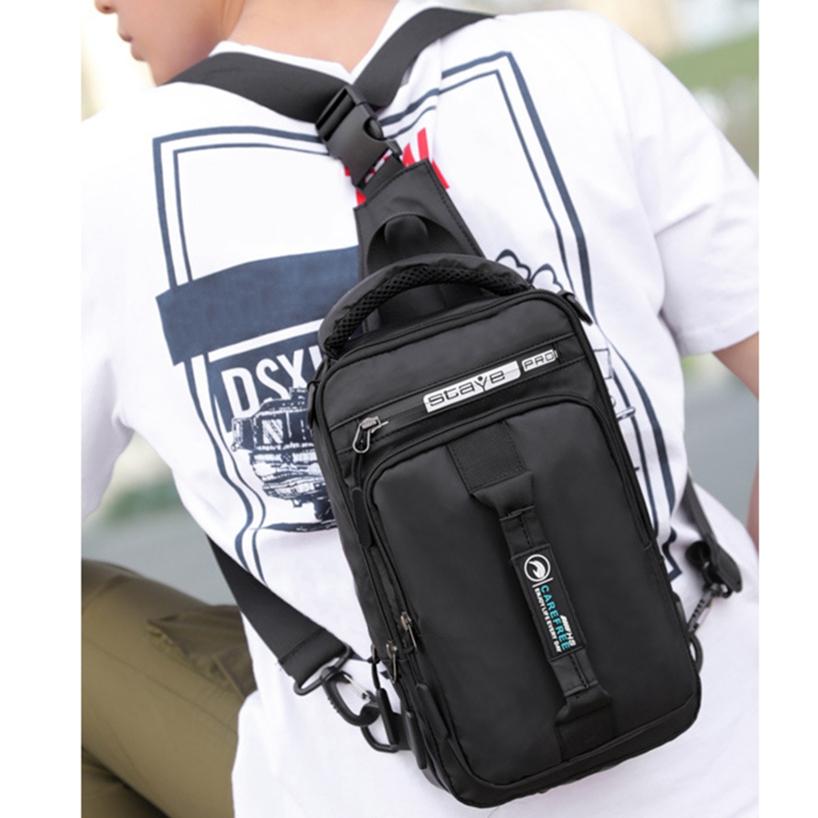 1Pc Men's Chest Bags Crossbody Chest Pack Nylon Sling Waterproof Travel USB Charging