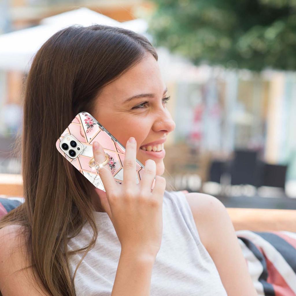 Uchwyt pierścieniowy Złota kratka obramowania Marmurowy kwiat IMD Ultracienkie etui na telefon iPhone 12 12ProMax 11ProMax XSMax XR XS iPhone 7 8 SE iPhone 13 14 15