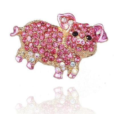 Women Rhinestone Inlaid Pig Brooch Pin Corsage Bag Badge Cloth Jewelry Accessory