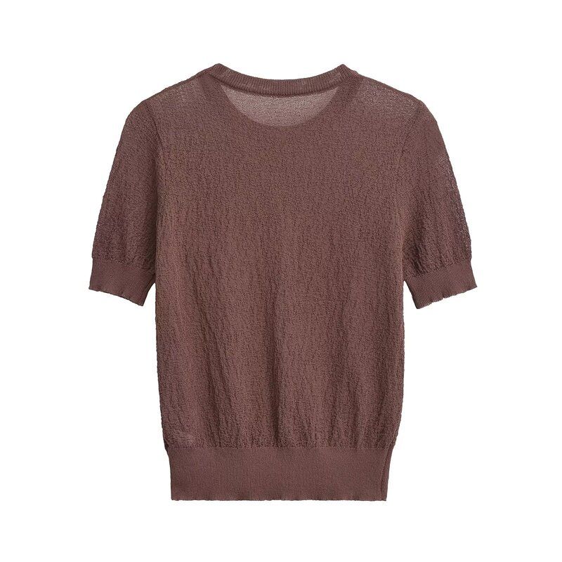 Fashion Style 2024 Autumn New Women's Clothing Short Sleeve Round Neck Thin Base Slim-Fit Knitted Top 9598113