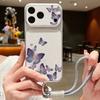 Glowing Tree Butterfly Leather Lanyard Case For iPhone 18 Pro Max Hybrid TPU+PU Anti-skid Soft Cover For iPhone 17 16 15 14 13 Pro Max