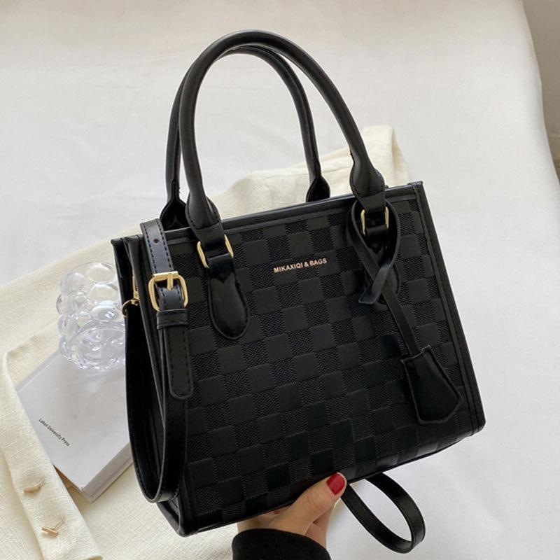 IELGY Korean version of fashion plaid simple hand carry retro large capacity shoulder tote bag