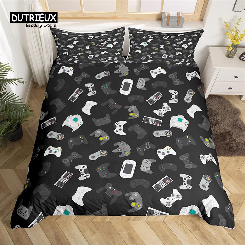 Video Game Controller King Size Comforter Cover Gamer Sleep Bedding Collection Twin Size Size For Boys Girls Teens Player Fine Microfiber Gaming
