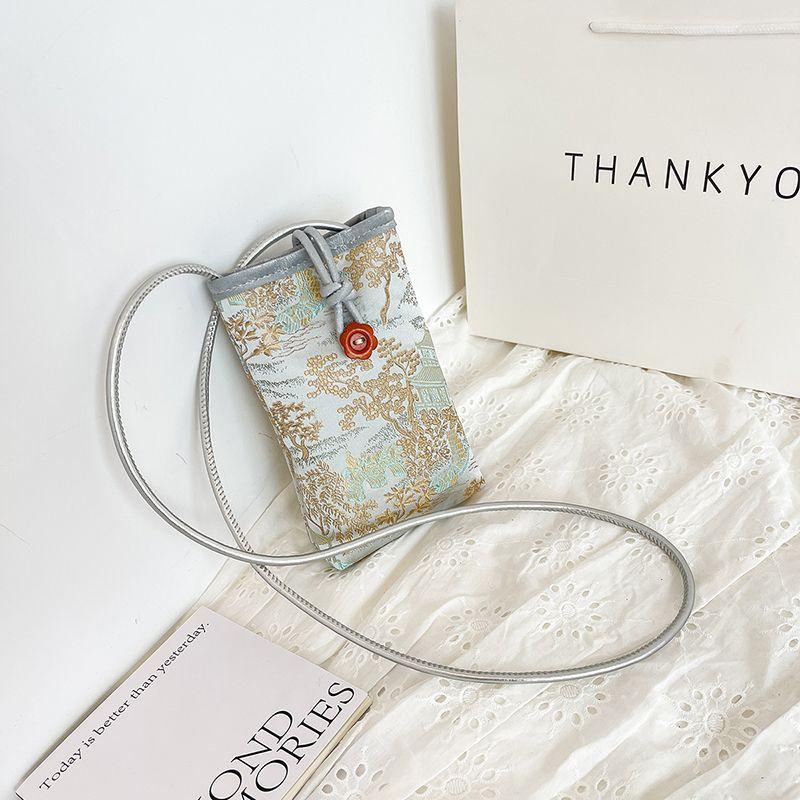 

New Chinese Mini Cell Phone Bag Women s 2025 Summer New Arrival Fashion Embroidered Small Square Bag Minimalist Easiest for Match Messenger Bag Brown buckle Blue