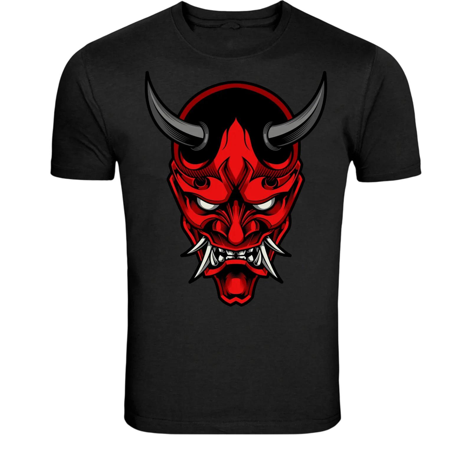 Japanese Oni Demon Mask T-Shirt - Red Samurai Devil Hannya XXL