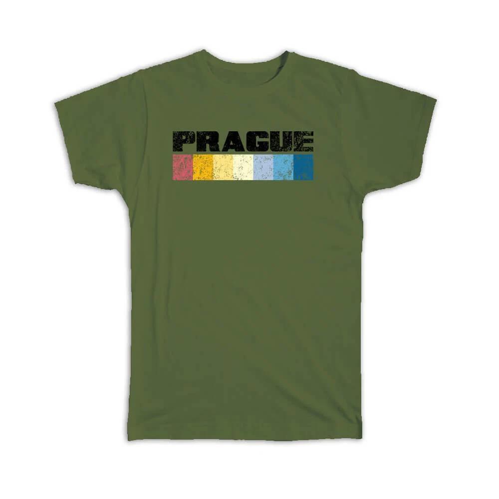 Gift T-Shirt : Prague Vintage Sign Czech Republic Capital Retro Art Print Home S