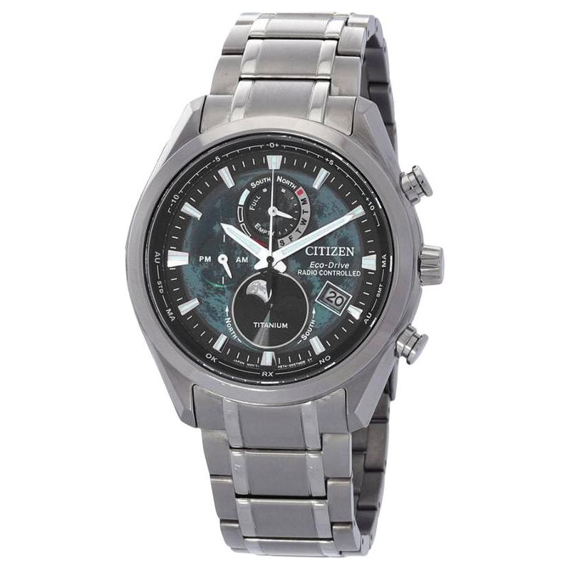 

CITIZEN Radiocontrolado series 100 meters waterproof Quartz titanium strap 43mm men s watch green dial BY101081X синій