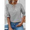 Fashion Striped Pattern Women Shirts Summer Five Quarter Sleeve Ladies Button Blouse 2XL Plus Size Casual Shirt