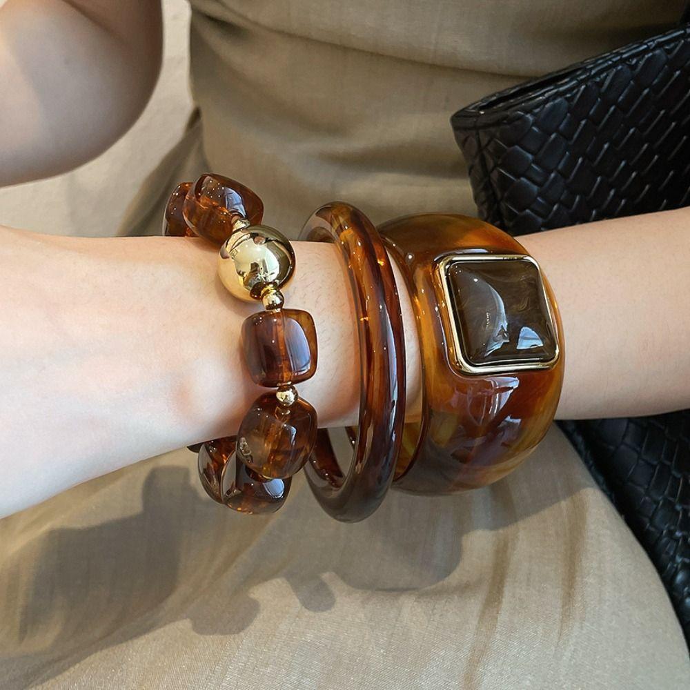 3 Pcs/Set Square Round Resin Bangle Set Resin Acrylic Acrylic Chunky Cuff Boho Accessories