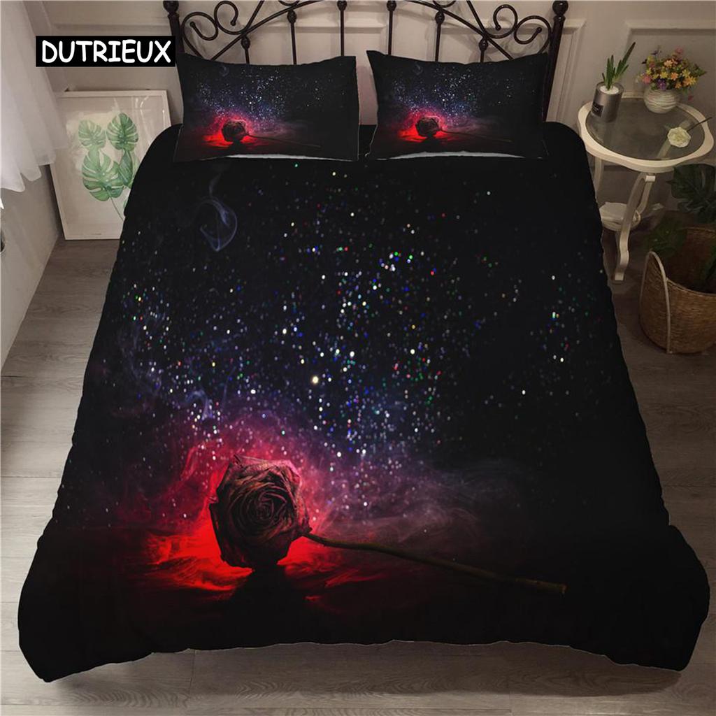 Flower Duvet Cover Set White Butterfly Flower Pattern Fantasy Purple Background Bedding Set Flower Theme King Size Quilt Cover