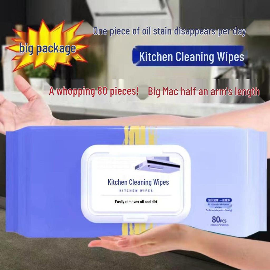 Hanging Kitchen Heavy-Duty Range Hood and Oil Stain Removal Wet Wipes, Large and Thick