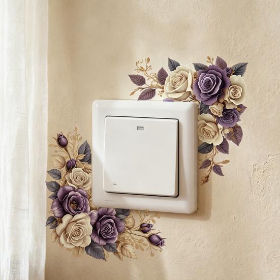 Removable Flower Switch Sticker Waterproof Peel And Stick Light Switch Decal for Living Room Bedroom Bathroom Kitchen Decor