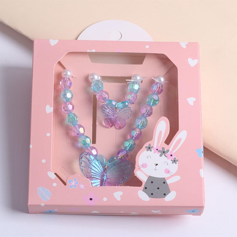 Süßes Cartoon-Schmetterling-Perlen-Schmuckset für Mädchen: Halskette, Armband, Ohrringe
