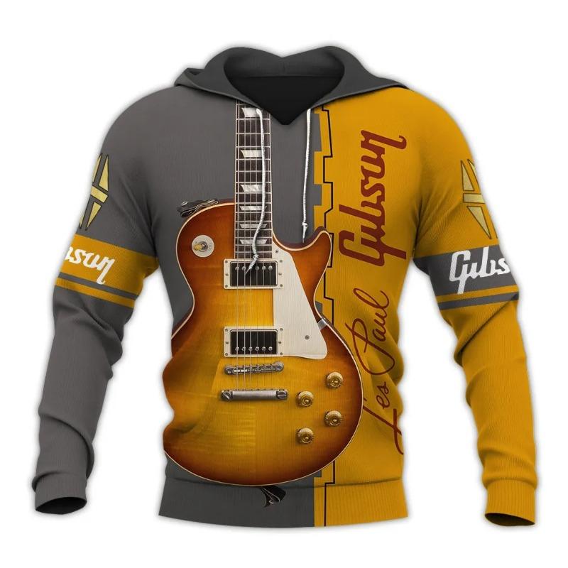 Felpa con Cappuccio Stampata Chitarra Stampa 3D Moda Felpa Quotidiana Strumento Musicale Felpe Hip Hop Uomo Donna