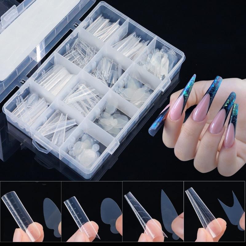 Duals Forms Acrylic Nail System UV Gel Nail Mold Full Cover Fasle Nail Tips Nail Form French Extension Tips Stickers