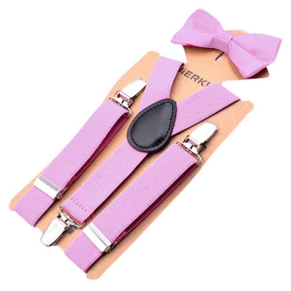 Kids 3-Clip Suspender & Bow Tie Set Adjustable Elastic for 5-8Y Boys Party Wedding School Accessories