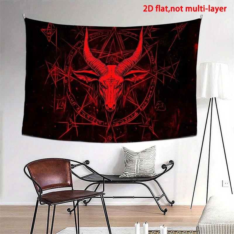 Gotische Rote Ziegen Gott Wandbehang Wandteppich, Dunkle Okkulte Siegel Kunst Dekor Stoff, Einzigartiges Mysteriöses Ornament Für Wohnraum