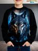 Sweat à capuche pour garçon Motif Loup Manches Longues Col Rond Doux Respirant Vêtement Décontracté Activités Extérieures Essentiel Automnal Hoodie