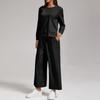 Women's Casual Round Neck Loose Fit Sweatshirt and Joggers Set with Split Hem