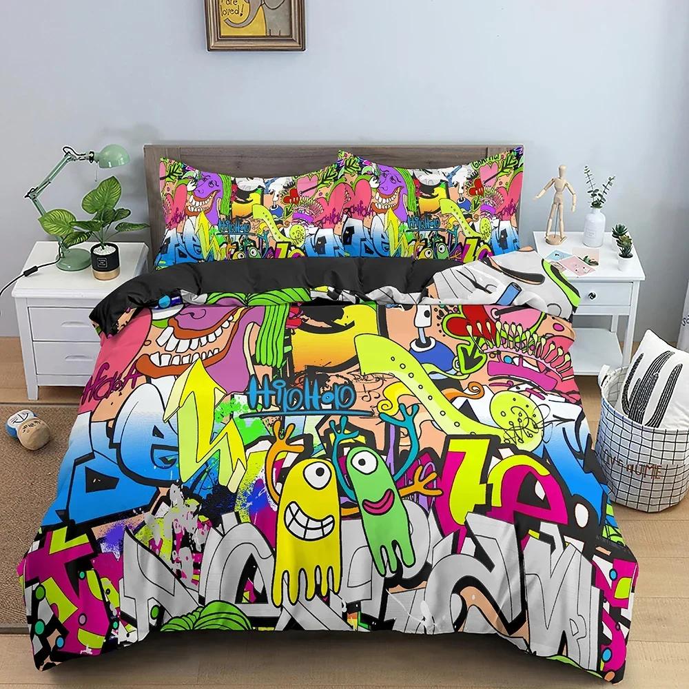 3D Print Graffiti Graphic Comfortable Duvet Quilt Cover Pillowcase Bedding Set Children Bedroom Decoration Home Textile