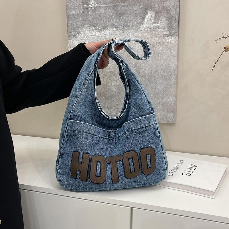 Denim Bag Women Fashion Casual Art Canvas Shoulder Bag Underarm Tote Bag