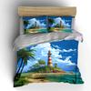 Lighthouse Tropical Beach Scene Bedding Duvet Cover Set  (1*Duvet Cover 2*Pillowcases, Without Duvet Insert)