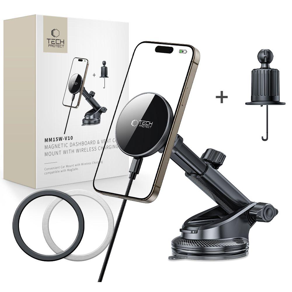 Tech-Protect Mm15W-V10 Magnetic Magsafe Dashboard & Vent Car Mount Wireless Charger 15W Black