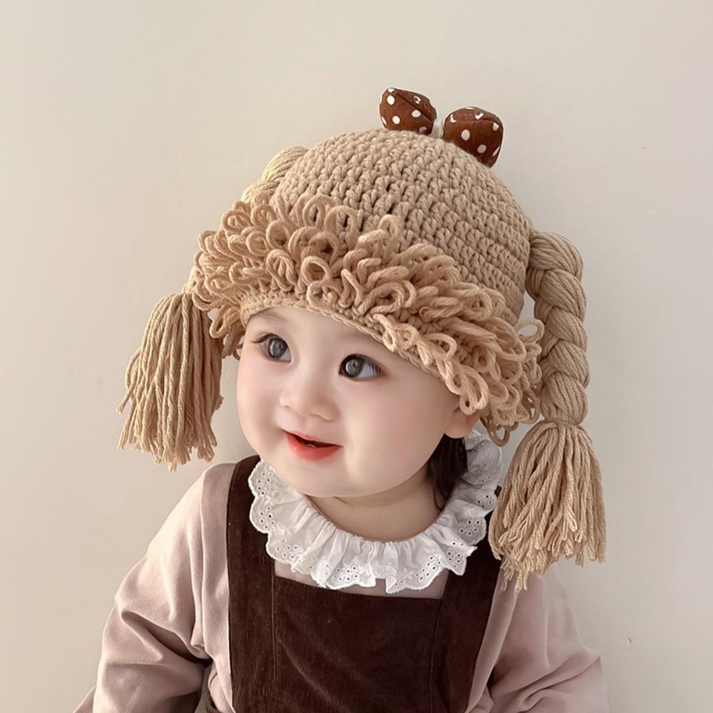 Breathable Kids Knitted Hat Elastic Newborn Headgear Personality Baby Braid Wig Hat Versatile