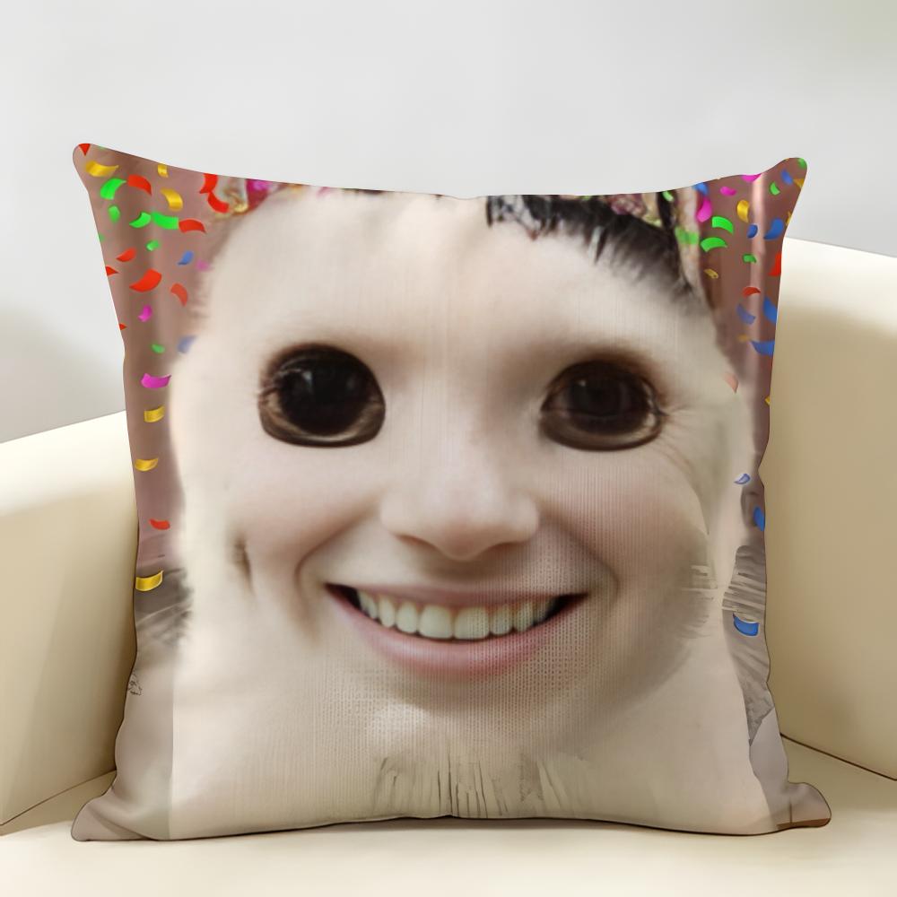 Speechless Cat Funny Cute Cushion Cover Natural Linen Organic Fabric DoubleSided Printing Room Sofa Decor Pillow Case