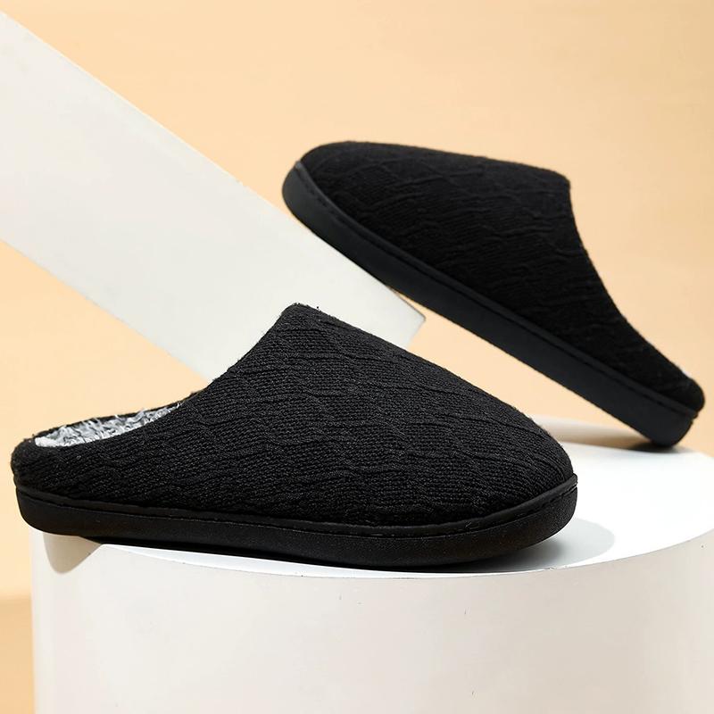 Fashion Indoor Knitted Warm Cotton Slippers Women Comfort Faux Fur Cotton Slippers Woman Autumn Winter Slip On Round Toe Fur Slides Lady