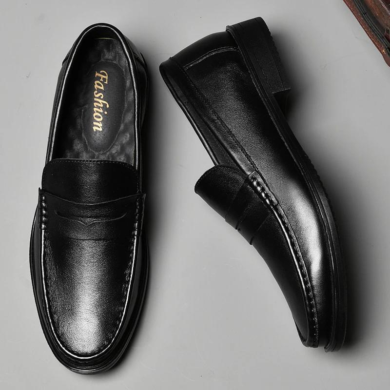 New Men's Genuine Leather Shoes Casual Loafers Men Slip-on Business Dress Shoes All-Match Wedding Shoes Luxury Brand Male Oxford