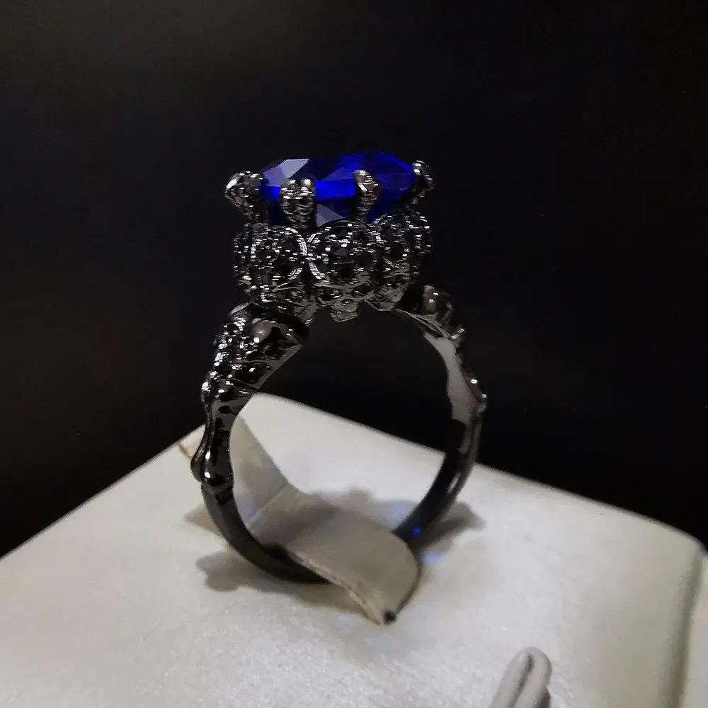 Skull Retro Gothic Style Rings for Wmen Men Halloween Black Zircon Women' Black Simple Punk Ring Accession Jewellry