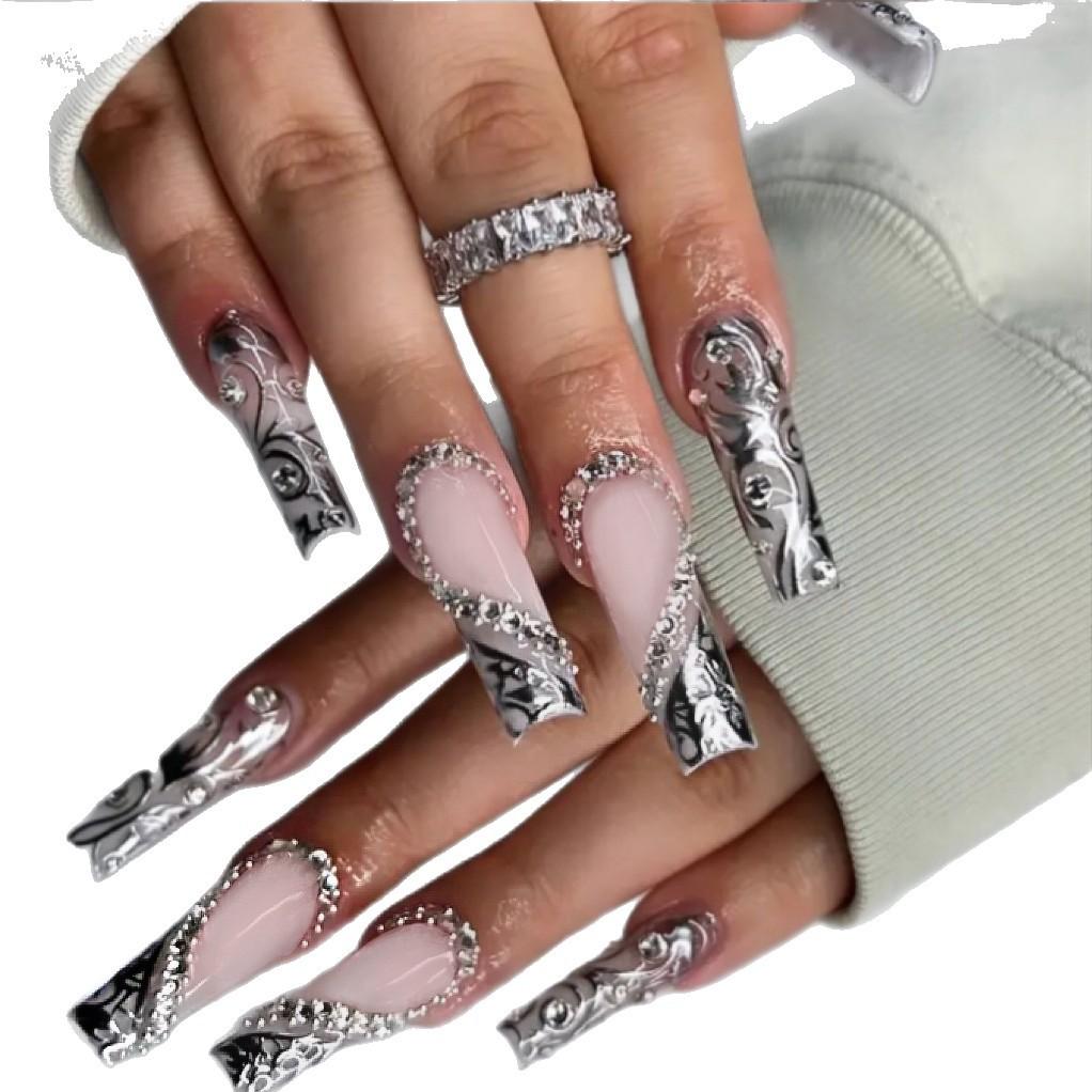 Nail Patch Collection European And American French Spice Girls Wind Fake Nails Rectangle Wear Nail Diamond
