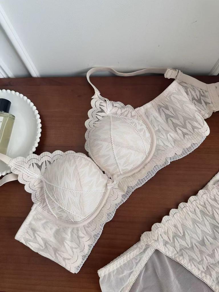 French pure lace sexy women without steel ring, double breasts, anti-sagging bra cover set burst