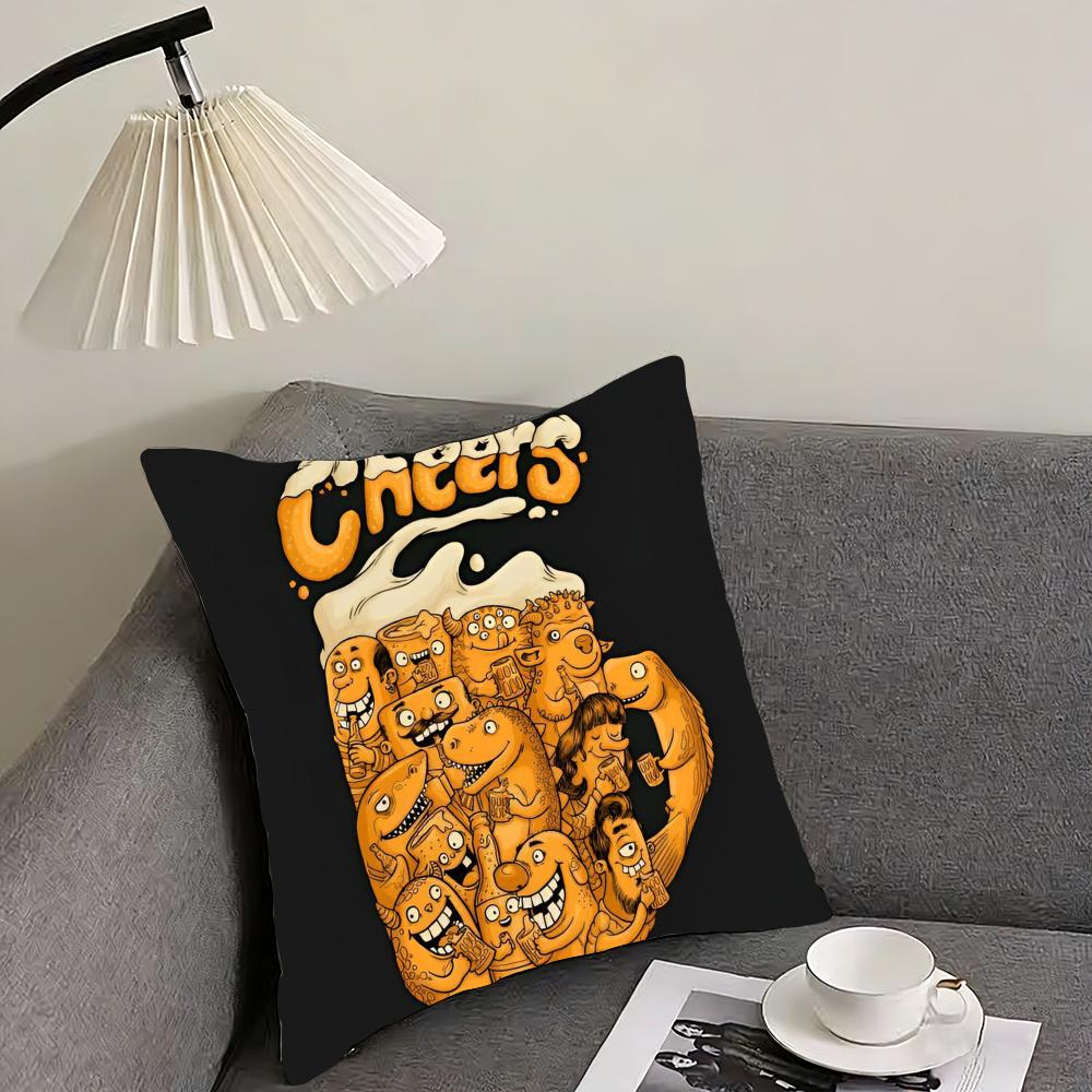 Poszewka na poduszkę w stylu retro z motywem piwa i wina, dwustronna, pluszowa – Do samochodu, na sofę, do sypialni, idealna na prezent.