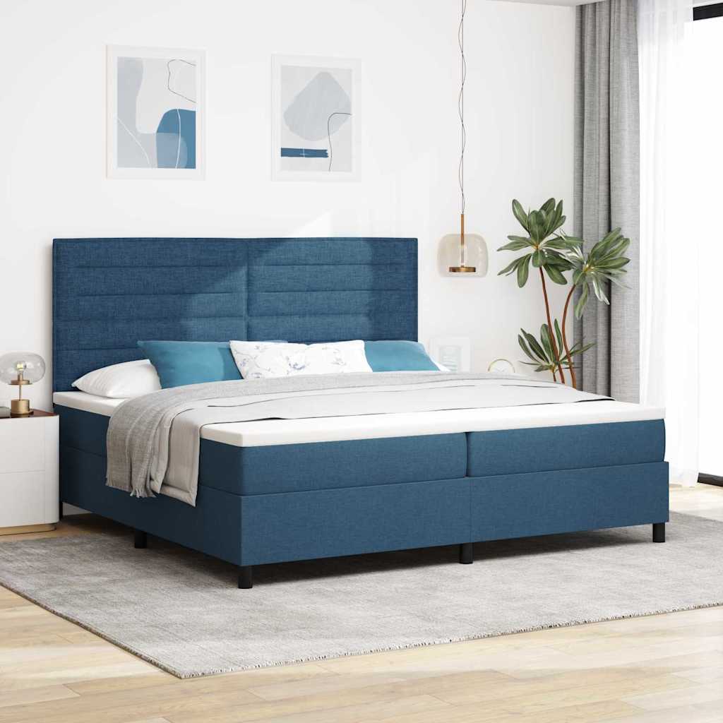 Box Spring Bed with Mattress and Headboard Blue 200 x 200 cm Fabric