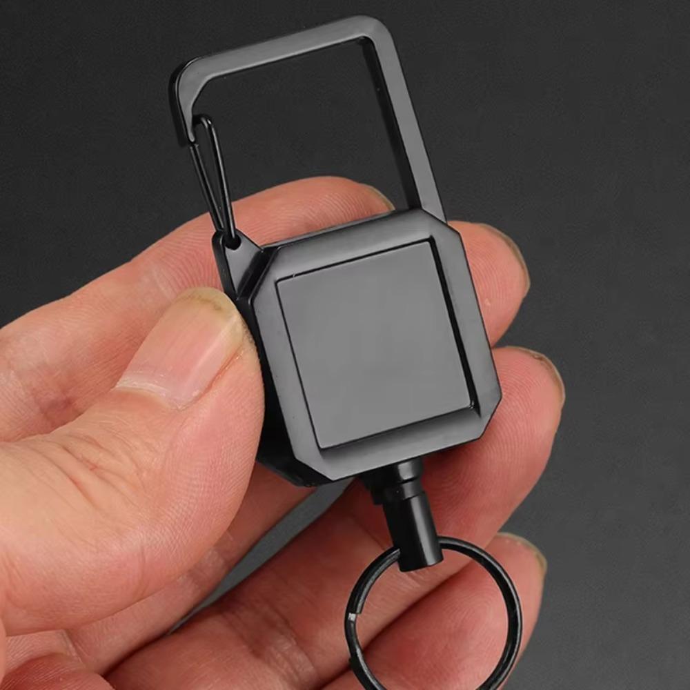 Einziehbarer Schlüsselanhänger, Karabiner für den Außenbereich, Stahldrahtseil, hochbelastbarer Ausweishalter, Typ D, Anti-Verlust, leicht zu ziehender Schnallen-Schlüsselring