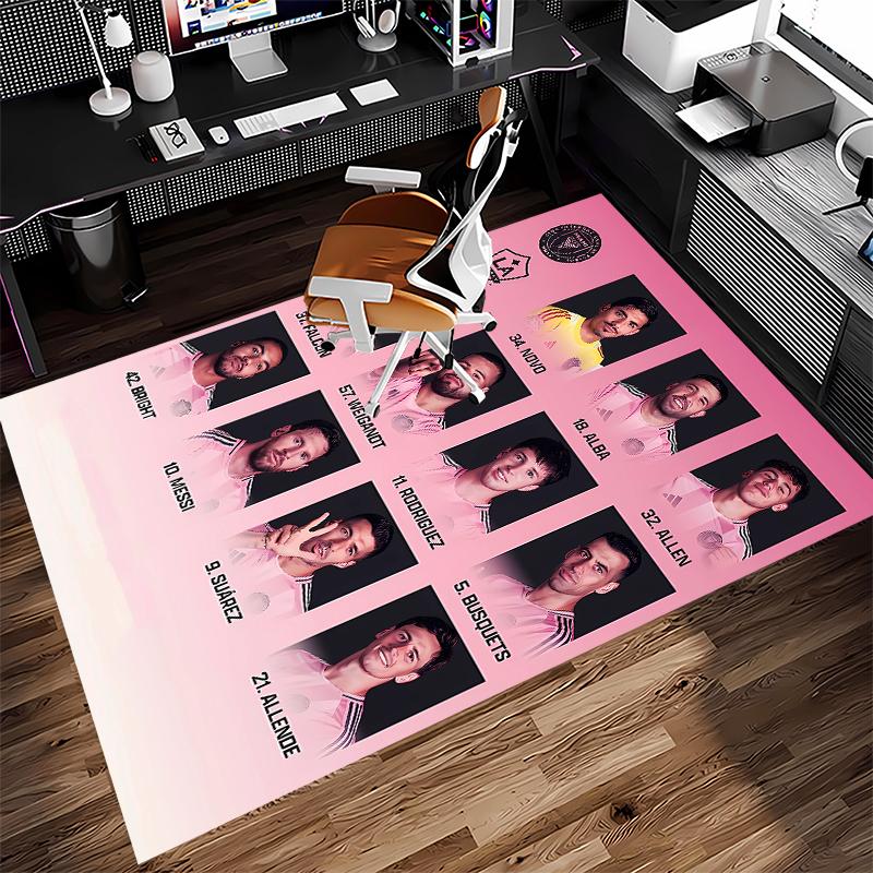 1pc Inter Miami CF Print Area Rug - Soft,Washable Non-Slip Indoor Mat for Office Chairs,Living Room,Home Office Decorative Rug