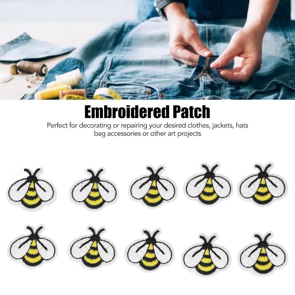 20pcs Embroidered Bee Embroidered Patches Bee Shape Sewing Patches Decoration Iron On Patches Dress